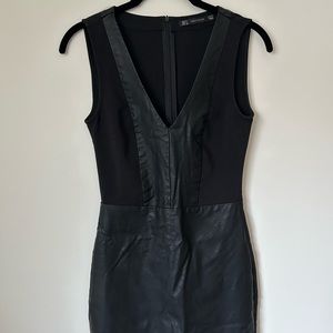 Zara Trafaluc Fitted Little Black Dress with Faux Leather Detail • Size S